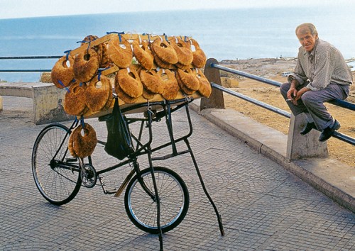 A mobile bread vendor in Beirut, Lebanon