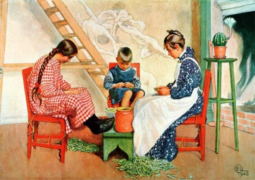 "Splitting Peas" by Carl Larsson